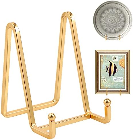 Plate Holder Easel Display Stand - 4.5 inch Metal Plate Stands for Display - Tabletop Picture Stand - Gold Iron