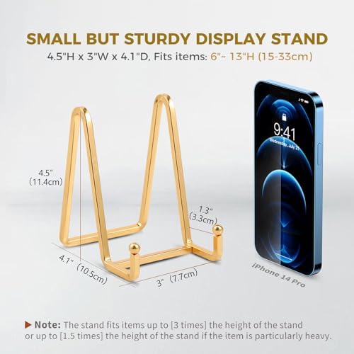 Plate Holder Easel Display Stand - 4.5 inch Metal Plate Stands for Display - Tabletop Picture Stand - Gold Iron, alternate