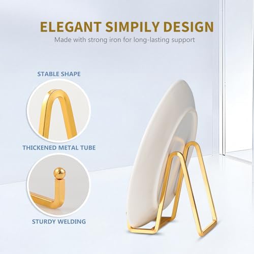 Plate Holder Easel Display Stand - 4.5 inch Metal Plate Stands for Display - Tabletop Picture Stand - Gold Iron, alternate