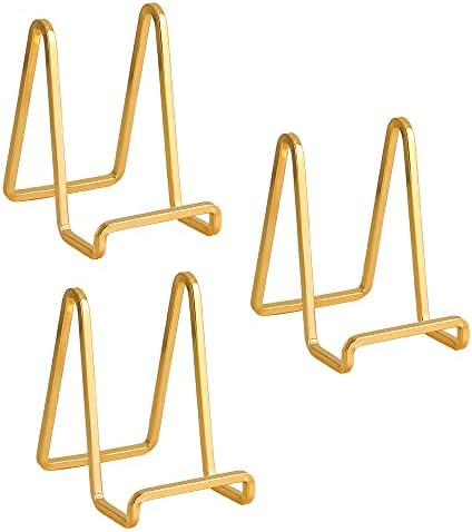 Plate Holder Easel Display Stand - 4.5 inch Metal Plate Stands for Display - Tabletop Picture Stand - Gold Iron
