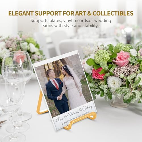 Plate Holder Easel Display Stand - 4.5 inch Metal Plate Stands for Display - Tabletop Picture Stand - Gold Iron, alternate