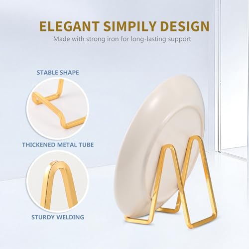 Plate Holder Easel Display Stand - 4.5 inch Metal Plate Stands for Display - Tabletop Picture Stand - Gold Iron, alternate