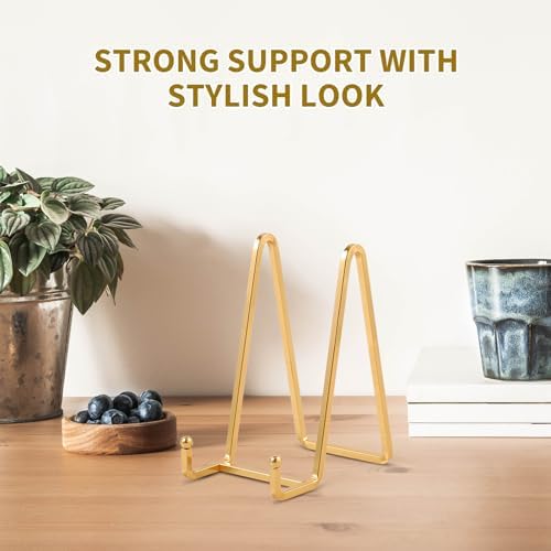 Plate Holder Easel Display Stand - 6 inch Metal Plate Stands for Display - Tabletop Picture Stand - Gold Iron, alternate view