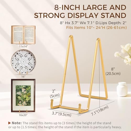 Plate Holder Easel Display Stand - 8 inch Metal Plate Stands for Display - Tabletop Picture Stand - Gold Iron, alternate view