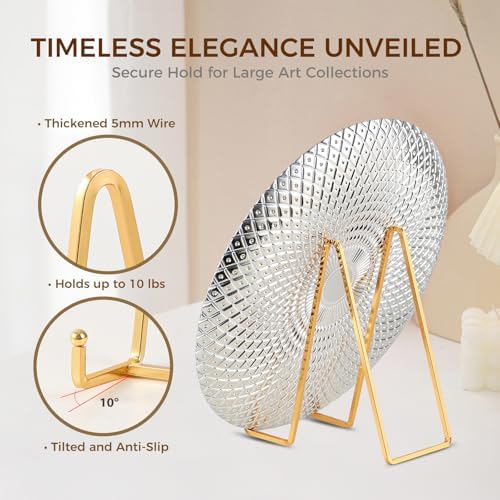 Plate Holder Easel Display Stand - 8 inch Metal Plate Stands for Display - Tabletop Picture Stand - Gold Iron, alternate view