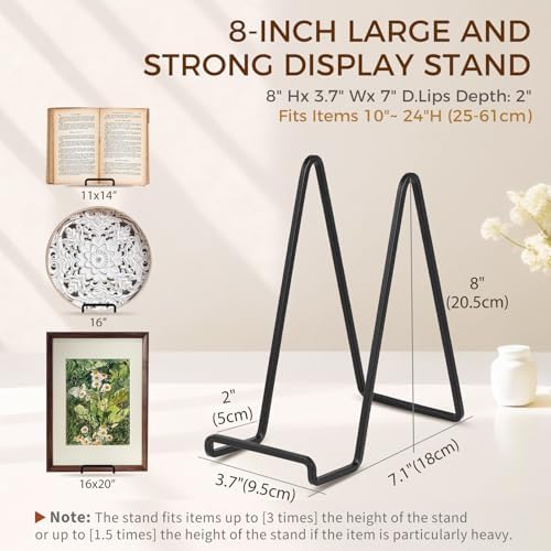 Plate Holder Easel Display Stand - 8 inch Metal Plate Stands for Display - Tabletop Picture Stand - Black Iron, alternate