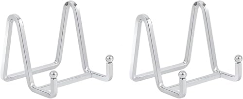 Plate Holder Easel Display Stand - Metal Plate Stands for Display - Tabletop Picture Stand - Silver Iron Easels
