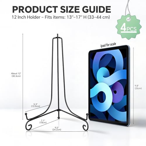 Plate Stands for Display, 12 Inch Black Iron Easel Plate Display Photo Holder Stand, Displays Picture Frames, alternate view