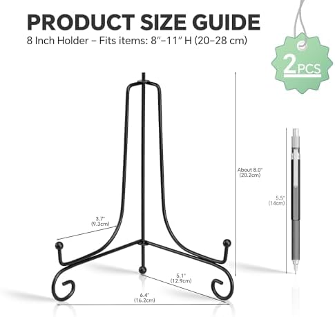 Plate Stands for Display, 8 Inch Black Iron Easel Plate Display Photo Holder Stand, Displays Picture Frames, alternate view 2