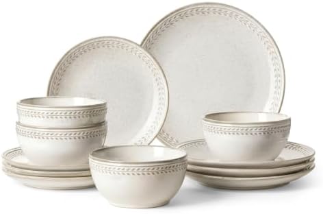 Plates and Bowls Sets for 4, 12 Piece Ceramic Dinnerware Sets for Kitchen, Reactive Glaze Dishes Set, Oven &