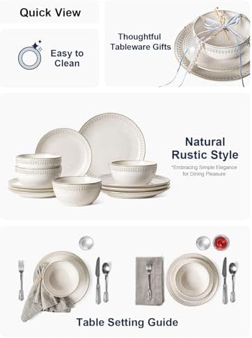Plates and Bowls Sets for 4, 12 Piece Ceramic Dinnerware Sets for Kitchen, Reactive Glaze Dishes Set, Oven &, alternate view