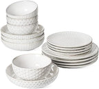 Plates and Bowls Sets for 4, 16 Piece Ceramic Dinnerware Sets with Pasta Bowls, Stoneware Kitchen Dishes Set