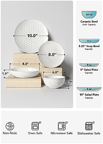 Plates and Bowls Sets for 4, 16 Piece Ceramic Dinnerware Sets with Pasta Bowls, Stoneware Kitchen Dishes Set, alternate view