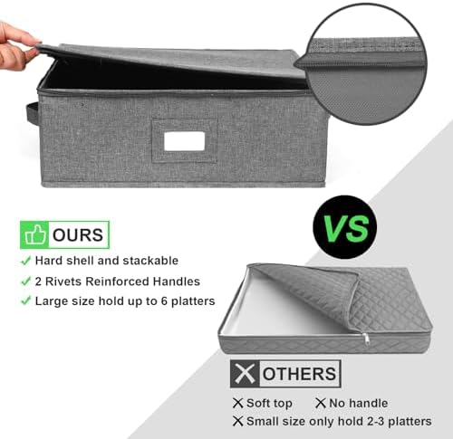 Platter Storage 2 Pack, China Storage Containers Hard Shell 17" x 13" x 6" in Grey, alternate view 5