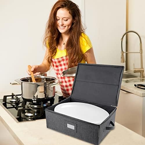 Platter Storage 2 Pack, China Storage Containers Hard Shell 17" x 13" x 6" in Grey, alternate view 6
