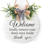 Please Remove Your Shoes Sign for Front Door Welcome Door Sign Wreaths No Shoes Sign for House Funny Wooden