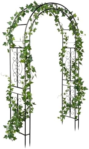 Plow & Hearth Arch Metal Outdoor Garden Arbor 7 Feet Tall Black Iron Trellis for Climbing Plants Outdoor