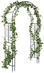Plow & Hearth Arch Metal Outdoor Garden Arbor 7 Feet Tall Black Iron Trellis for Climbing Plants Outdoor