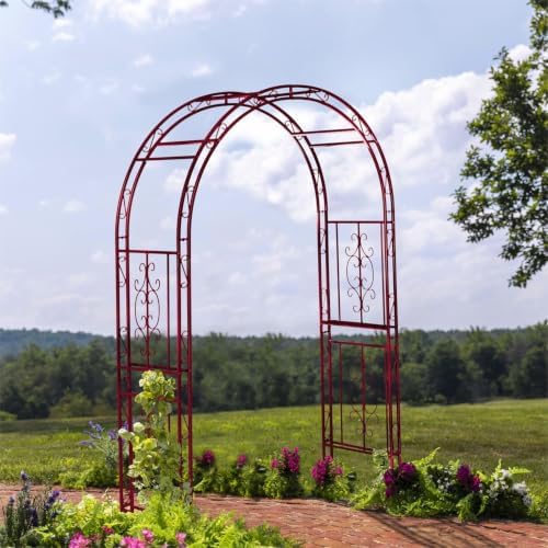 Plow & Hearth Arch Metal Outdoor Garden Arbor, 84 inches Tall, Iron Trellis Lattice for Climbing Plants, Wedding, alternate