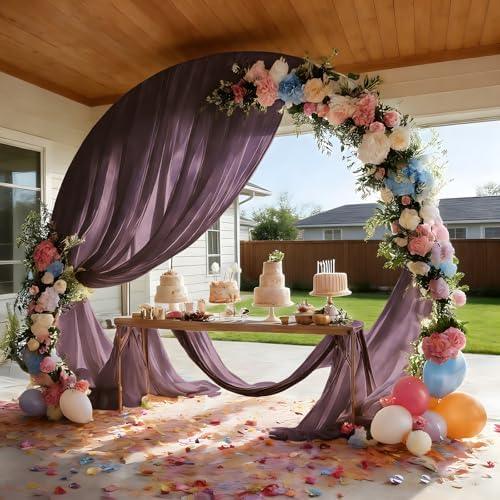 Plum Purple Wedding Arch Draping Fabric Sheer Curtain Drapes | 31" x 20 ft Extra Long Shimmery Backdrop Curtains, alternate