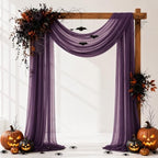 Plum Purple Wedding Arch Draping Fabric Sheer Curtain Drapes 4 Panels | 20 ft Extra Long Shimmery Backdrop, alternate view 2