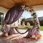 Plum Purple Wedding Arch Draping Fabric Sheer Curtain Drapes 4 Panels | 20 ft Extra Long Shimmery Backdrop, alternate view 3