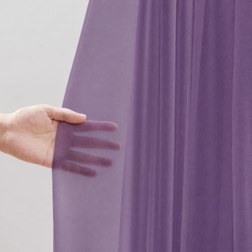 Plum Purple Wedding Arch Draping Fabric Sheer Curtain Drapes 4 Panels | 20 ft Extra Long Shimmery Backdrop, alternate view 4