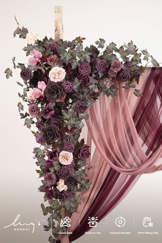 Plum Wedding Arch Flowers with Drapes, Plus in Prpl-deep Plum, alternate view 3