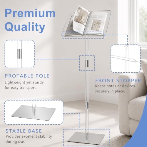 Podium Stand, Lecterns & Podiums, Acrylic Podium, Portable Podium Stand, Adjustable Angles with Metal Base, alternate view 4