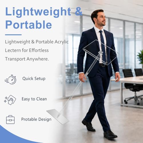 Podium Stand, Lecterns & Podiums, Acrylic Podium, Portable Podium Stand, Adjustable Angles with Metal Base, alternate view 5