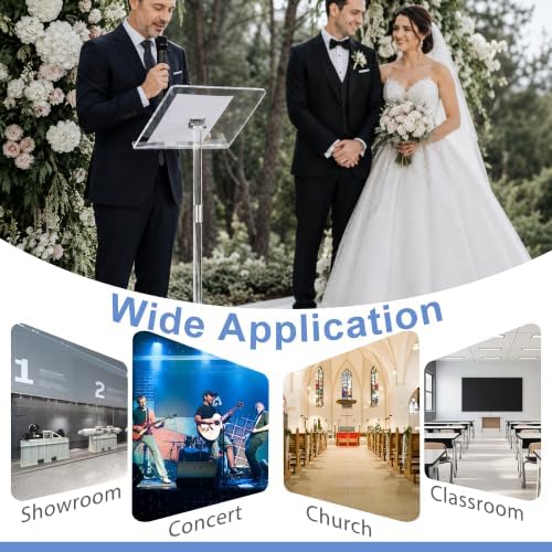 Podium Stand, Lecterns & Podiums, Acrylic Podium, Portable Podium Stand, Adjustable Angles with Metal Base, alternate view 7