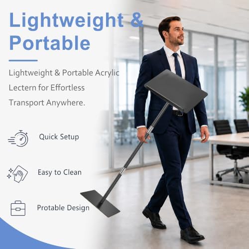Podium Stand, Lecterns & Podiums, Acrylic Podium, Portable Podium Stand, Adjustable Angles with Metal Base, alternate view 5