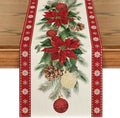 Poinsettia Christmas Table Runner Home Party Decor 13x36 Inch in 13" x 36", Table Runner in Red