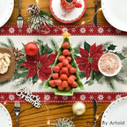Poinsettia Christmas Table Runner Home Party Decor 13x36 Inch in 13" x 36", Table Runner in Red, alternate view 4