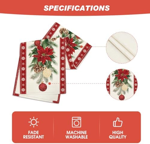 Poinsettia Christmas Table Runner Home Party Decor 13x36 Inch in 13" x 36", Table Runner in Red, alternate view 5