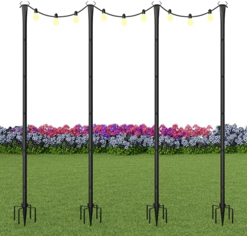 Poles for Outdoor String Lights, Metal Light Poles for Outside(4 Pack)