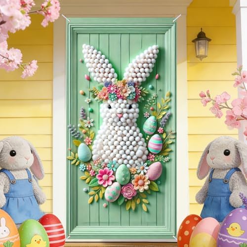 Pompom Bunny Easter Door Cover 35x71 Inches Polyester in 35x71 Inches