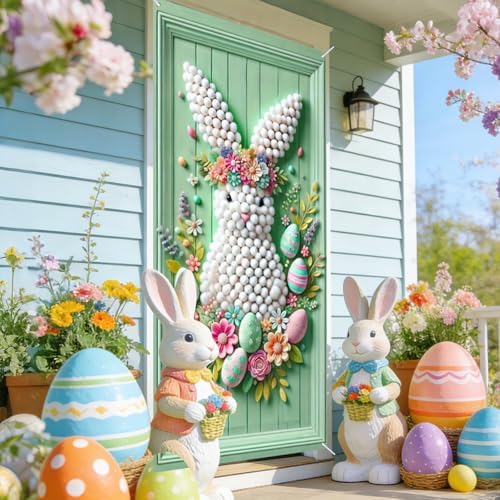 Pompom Bunny Easter Door Cover 35x71 Inches Polyester in 35x71 Inches, alternate view 2