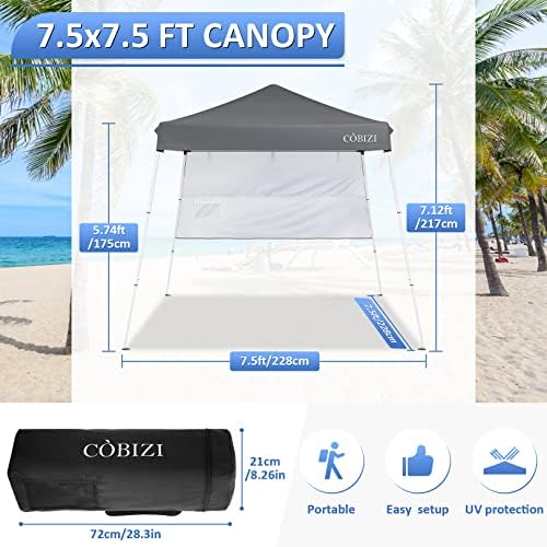 Pop Up Canopy Tent Beach Canopy with One Sidewall, 7.2x7.2ft Base/6x6ft Top Portable Backpack, Oversize, alternate view 3