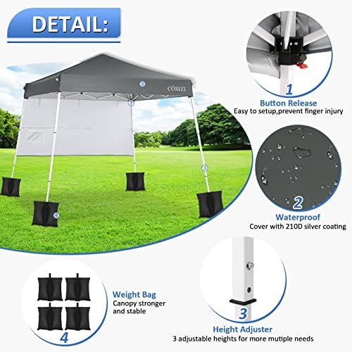 Pop Up Canopy Tent Beach Canopy with One Sidewall, 7.2x7.2ft Base/6x6ft Top Portable Backpack, Oversize, alternate view 4