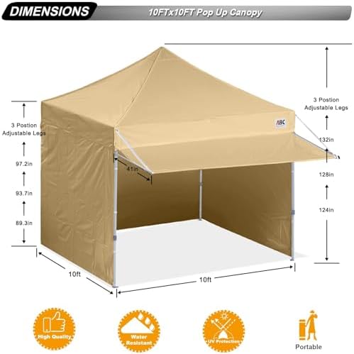 Pop up Canopy Tent with Awning and Sidewalls 10x10 Market -Series, Beige in Beige, alternate view 3