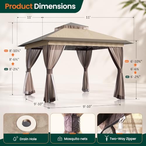 Pop Up Gazebo 11'x11' with Double Ventilated Roof, alternate view 2