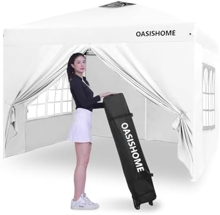 Pop-up Gazebo Instant Portable Canopy Tent 10'x10', with 4 Sidewalls, Windows, Wheeled Bag, for