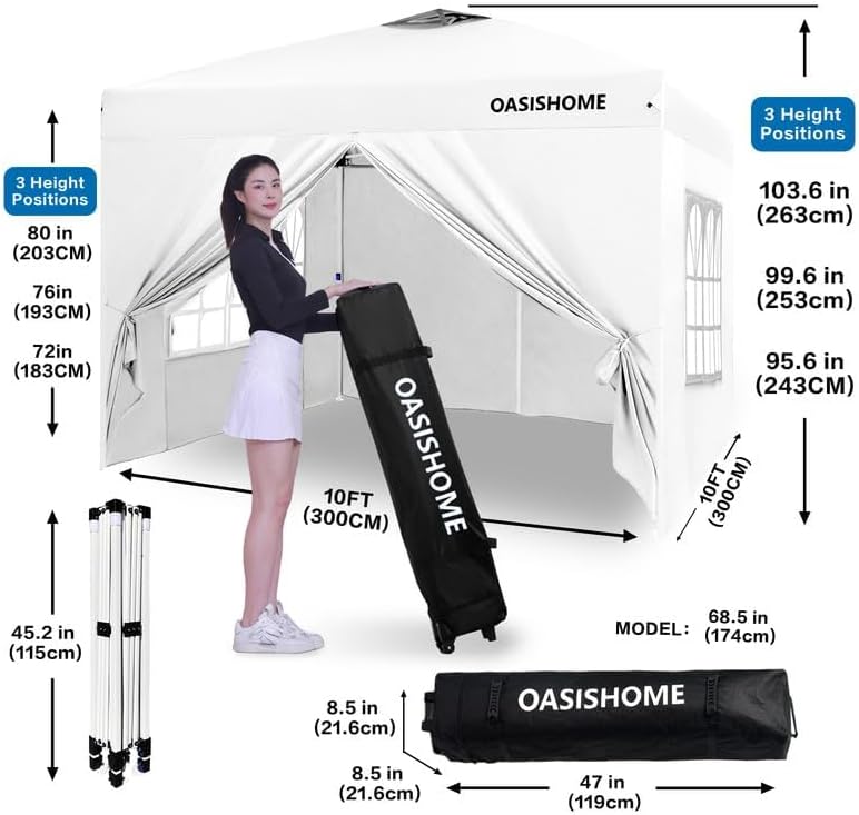 Pop-up Gazebo Instant Portable Canopy Tent 10'x10', with 4 Sidewalls, Windows, Wheeled Bag, for, alternate view 3