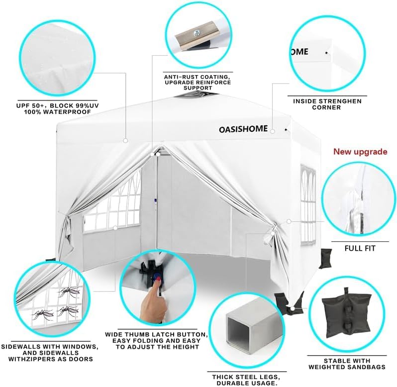 Pop-up Gazebo Instant Portable Canopy Tent 10'x10', with 4 Sidewalls, Windows, Wheeled Bag, for, alternate view 4