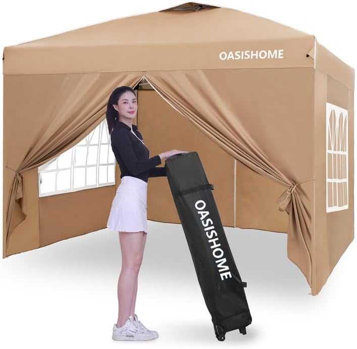 Pop-up Gazebo Instant Portable Canopy Tent 10'x10', with 4 Sidewalls, Windows, Wheeled Bag, for