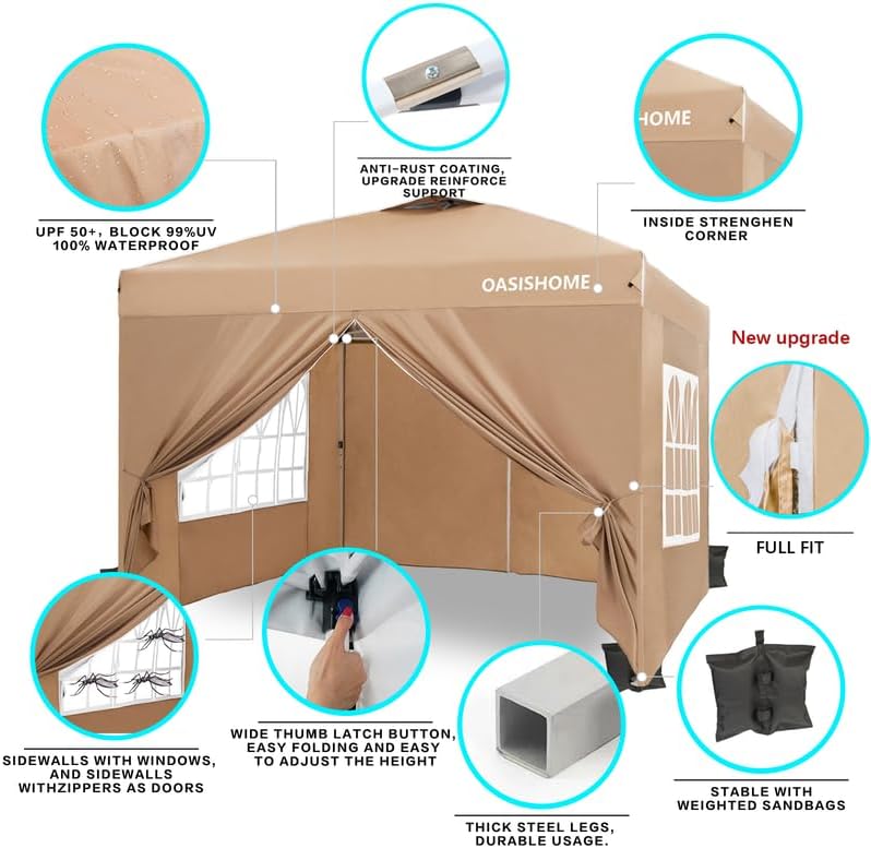 Pop-up Gazebo Instant Portable Canopy Tent 10'x10', with 4 Sidewalls, Windows, Wheeled Bag, for, alternate view 4