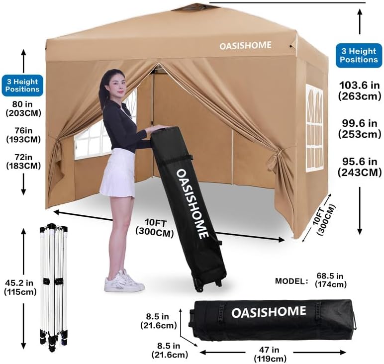 Pop-up Gazebo Instant Portable Canopy Tent 10'x10', with 4 Sidewalls, Windows, Wheeled Bag, for, alternate view 6