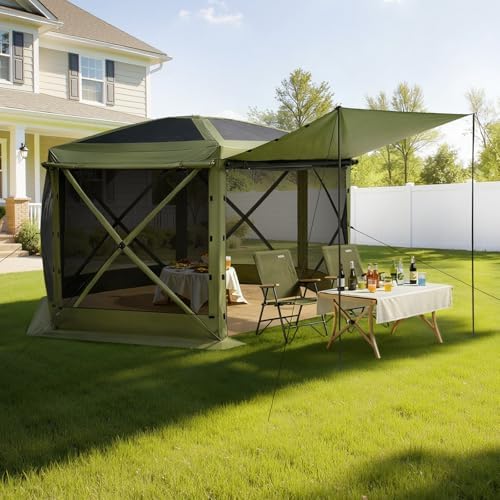 Pop up Gazebo Screen Tent, 10 x 10 ft Large 6-Sided Camping Canopy Tent with Removable Top & Carry Bag, alternate view 2