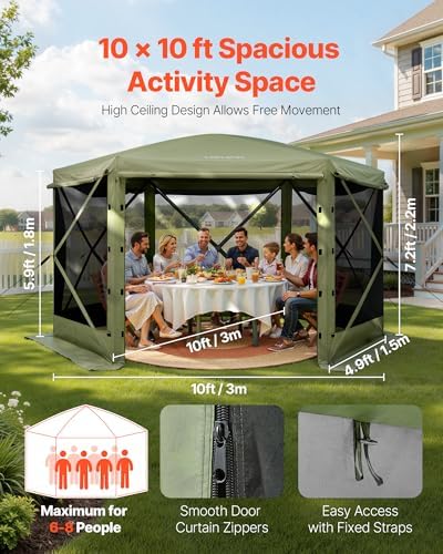 Pop up Gazebo Screen Tent, 10 x 10 ft Large 6-Sided Camping Canopy Tent with Removable Top & Carry Bag, alternate view 3